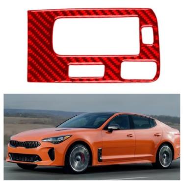Imagem de IKUESM compatível com Kia Stinger 2019 2020 2021 2022 2023 carro fibra de carbono engate shifter painel guarnição preto/vermelho 1pcs/conjunto((Red)-R)