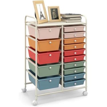 Imagem de LUARANE Carrinho de rodinhas com 15 gavetas, carrinho de armazenamento de artesanato com alças portáteis e rodas bloqueáveis, organizador de brinquedos móvel, carrinho de gaveta utilitário de grande