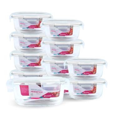 Imagem de Kit 11 Potes de Vidro Redondo com Tampa Hermética 400ml (Branco)