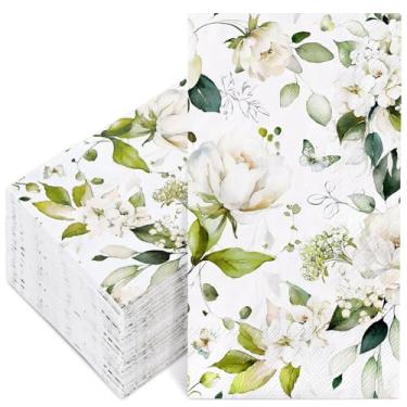 Imagem de Generic AnyDesign Guardanapos de papel floral para convidados branco verde guardanapos de banheiro folhas de flores descartável toalha de mão guardanapo para primavera verão casa férias festa