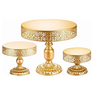 Imagem de 3 pacotes de suportes para bolos, Suporte para cupcake redondo de metal dourado Prato reutilizável para frutas, Expositores de sobremesa destacáveis para bolos de aniversário