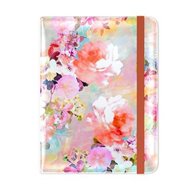 Imagem de Hsxnam Combinação de porta-cartão de passaporte e vacina, porta-passaporte com espaço para cartão de vacina, capa de passaporte com bloqueio RFID, protetor organizador de documentos de viagem de couro para mulheres, Peônias rosa floral