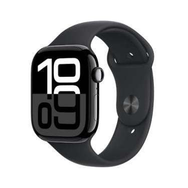 Imagem de Apple Watch Series 10 GPS + Cellular • Caixa preta brilhante de alumínio – 46 mm • Pulseira esportiva preta – P/M