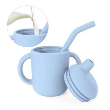 Imagem de Copo De Treinamento De Silicone Infantil Com Alça E Canudo Bebê Introd