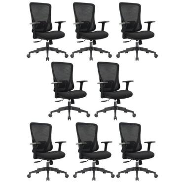 Imagem de Conjunto 8 Cadeiras Kapppa Giratórias Diretor com Braços Ajustáveis Preta