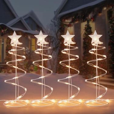Imagem de Árvore de Natal iluminada em espiral ao ar livre TIGOMOOV, pacote com 4