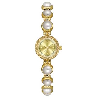 Imagem de ADSBIAOYE Relógios femininos elegantes com pulseira de pérola, relógio de quartzo, relógios de presente femininos, 1 ouro, Tendência