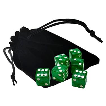 Imagem de Set of (6) 16mm D6 Dice Marbleized Standard Squared Corners ... Plus Black Velvet Cloth Pouch Bag (Green)