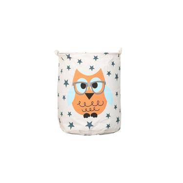 Imagem de Cesto Multiuso Organizador Brinquedos Coruja Laranja 40X50