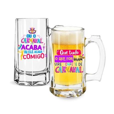 Imagem de Kit 2 Caneca Zero Grau Chopp Personalizada Festa Carnaval 360ml Vidro Transparente C/Frases Bloquinho Humor Decorada Colorida Confete Caneca De Congelar