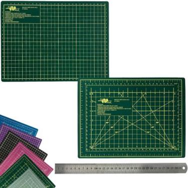 Imagem de Kit Base de Corte Dupla Face A4 30cm x 22cm Regua Inox 30cm Artesanato