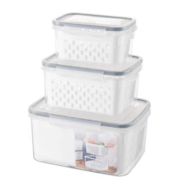 Imagem de KIT 3 Cozinha Caixa De Armazenamento Geladeira Manter Fresco Drenagem De Frutas Legumes Crisper Multifuncional Cesta De Plástico Recipiente(KIT:3)