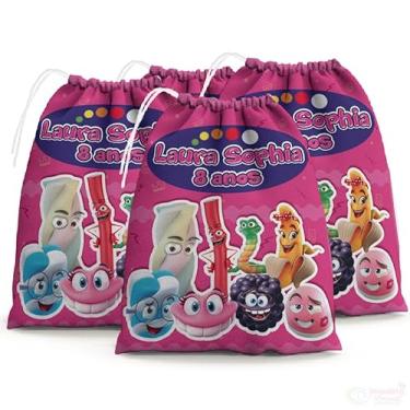 Imagem de Sacolinhas Surpresa Personalizada Tecido Balas Fini Rosa (Sacolinhas 15x20, Unidades, 10)