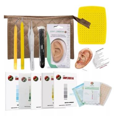Imagem de Kit Completo de Acupuntura Auricular - Orelha de Silicone, Necessaire, Agulhas, Apalpador, Aplicador Magnético e Placas de Pontos Mapa Auricular - Complementar