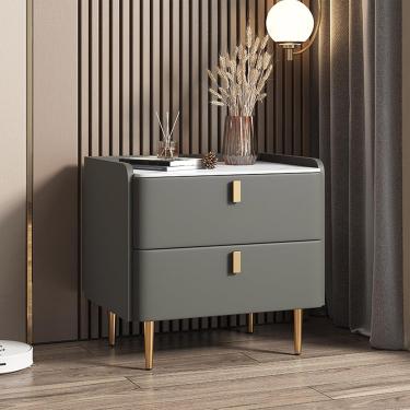 Imagem de Mesa de cabeceira minimalista com 2 gavetas de armazenamento - Mesa lateral de madeira contemporânea para quarto/sala de estar/quarto de hóspedes/escritório, C, 40 x 40 x 50 cm