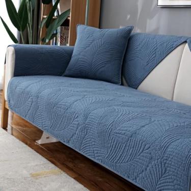 Imagem de Capas de sofá acolchoadas com padrão de folha para proteção de móveis, protetor de móveis jacquard 3D quente, capa de almofada de cor sólida para cães, crianças - azul escuro | | 1 fronha (45 * 45)