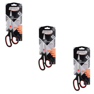Imagem de Kit 03 Tesoura Multiuso de Aço Inox 21cm Cabo Emborrachado - BRW