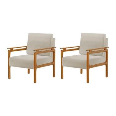 Imagem de Kit 2 Poltrona Yasmin Linho Estofada Pés Madeira Resistente - Bella Ho