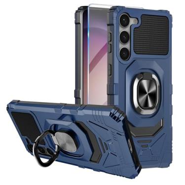 Imagem de Capa Armor para Galaxy S23 Capa de telefone à prova de choque de grau militar com protetor de tela integrado, suporte de anel de metal de proteção resistente para Samsung S23 5G (azul)