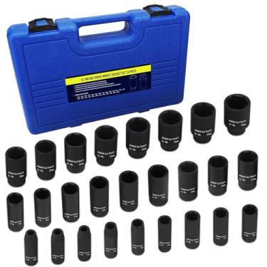 Imagem de PRIDE&CRAFT Conjunto de soquetes de impacto de 26 peças de 1/2 polegada | Soquetes de impacto profundo | Soquetes sextavados de 6 pontos | Estrutura robusta, Cr-Mo, métrico 10 mm - 36 mm, com uma