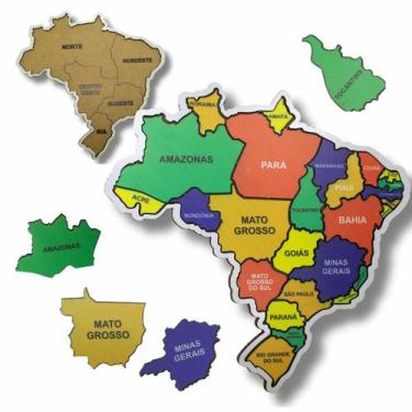 Imagem de Mapa do Brasil Estados e regiões em Madeira MDF Escolar - Webstok