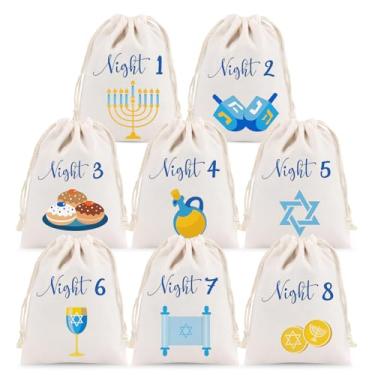 Imagem de Cubinizer Calendário reutilizável do advento do Hanukkah 2024, 8 noites de sacos de presente de serapilheira de Hanukkah, sacos de presente com cordão de contagem regressiva de canucá, decorações de