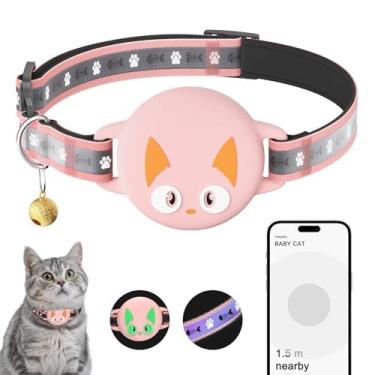 Imagem de Coleira para gatos AirTag, coleira reflexiva para gatinhos com suporte para Apple Air Tag e sino para meninas, meninos, coleiras leves para Apple AirTag, suporte oculto para rastreador GPS para gatos