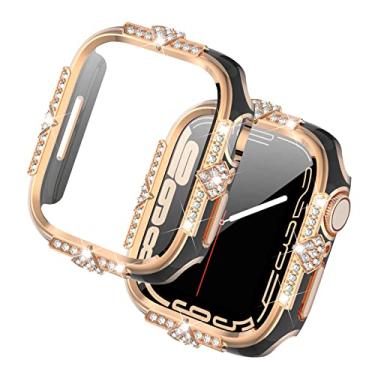 Imagem de Falandi Compatível com Apple Watch Case Series 10/9/8/7/6/5/4/SE Strass com protetor de tela de vidro integrado 46/42/40/44/41/45 mm Diamond iWatch capa para mulheres meninas (preto-RG, 46 mm)