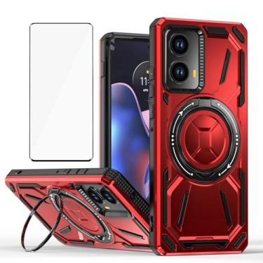 Imagem de Capa de telefone compatível com Motorola Moto Edge 50 Fusion 5G (não Edge 50) e protetor de tela de vidro temperado, suporte de anel de metal, à prova de choque, Edge50 50Fusion, capa para mulheres e