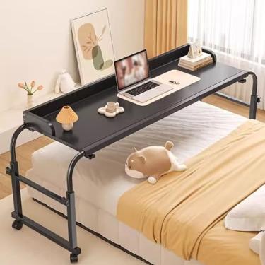 Imagem de Mesa sobreposta com rodas, carrinho de laptop sobre a cama, mesa de computador, multifuncional, estação de trabalho ajustável, altura e comprimento, bandeja de alimentos, mesa com rodinhas médicas