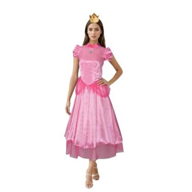 Imagem de FEIWOBIRD Women Princess Peach Costume Super Brothers Party Gown Ball Dress (Pink, Large)