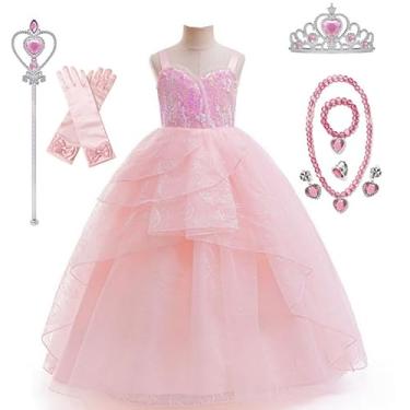 Imagem de Wondermanqz Vestido de princesa para meninas fantasia de bruxa de tule vestido fofo rosa roupas femininas para festa de aniversário de Halloween (Rosa-2.150)