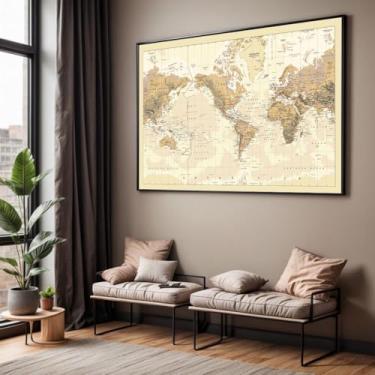 Imagem de Quadro com Moldura Sala Quarto 40x60 Mapa Mundi Decorativo Horizontal Grande Hall