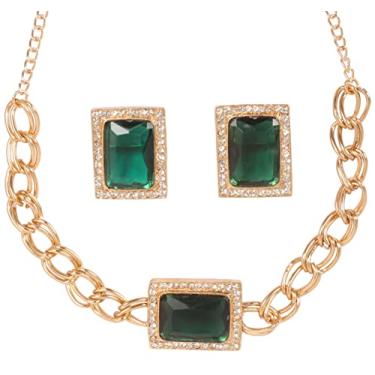 Imagem de Sunsoul Conjunto de gargantilhas femininas em formato geométrico ocidental, estilo dramático, estilo dramático, esmeralda, sintética, designer de joias e gargantilhas, da Touchstone, estilo bollywood, feito à mão, Sem Pedra Preciosa