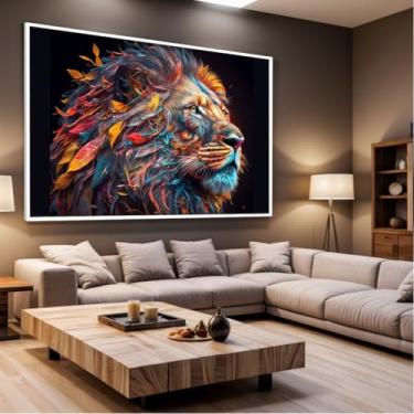 Imagem de Quadro Decorativo com Moldura Sala 130x90 Leão Luxo Lindo Arte Colorida Luxo Grande Horizontal
