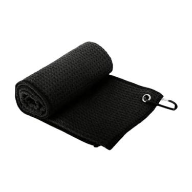 Imagem de YIJU Toalha de golfe Toalha de golfe Bom absorvente Waffle Pattern Golf Ball Cleaner Toot, Preto