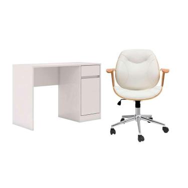 Imagem de Conjunto de Mesa Morada 1 pt 1 gv com Cadeira de Escritório Diretor Giratória Antonella Branca