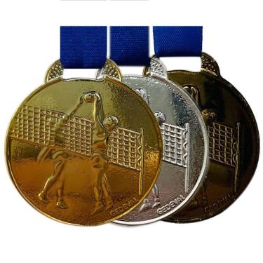 Imagem de Kit 12x Medalhas De Vôlei Esporte Beach Voleyball 3,5cm Fita mesclado