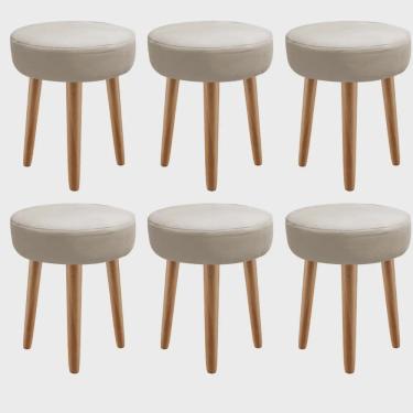 Imagem de Kit 06 Banqueta Alta Julia Industrial 55cm Pé Palito Imbuia Sintético Bege - Ahz Móveis