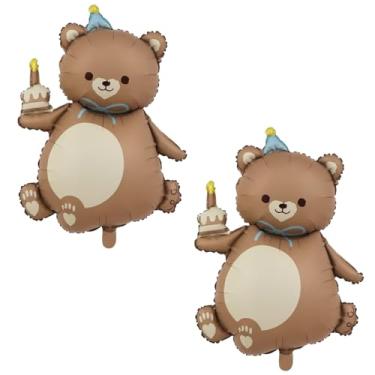 Imagem de 2 peças de urso fosco balão animal com chapéu grande urso marrom segurando vela de aniversário, bolo, crianças, selva, safári, zoológico, fazenda, aniversário, decoração de chá de bebê