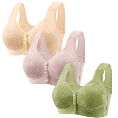 Imagem de 3 Pack Daisy Bra, Lightweight, Breathable and Gathered, Front Enclosed Wireless Push-Up Bra Everyday Wireless Wireless Comfort Bra for Older Women(I,2X-L)