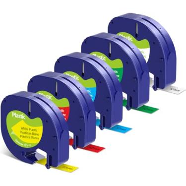Imagem de Kappiek Pacote com 5 fitas multicoloridas para etiquetas Dymo LetraTag, refis de 1/2 x 13, fita adesiva compatível com Dymo Letra Tag LT-100H LT-100T QX50 2000XR 200B