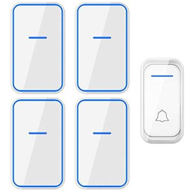 Imagem de Kit de campainha sem fios 1 transmissor de botão e 4 receptores de tomada, alcance de 1200 m, 4 níveis de volume, 38 campainhas/casa/escritório/loja disponível em duas cores campainha de porta aberta