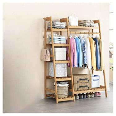 Imagem de Arara de roupas de bambu, rack de roupas portátil independente para casa, quarto, lavanderia, pequeno lugar, entrada, marrom/130 cm (cor primária 80 cm)