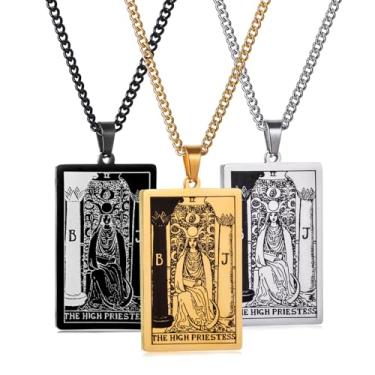 Imagem de Psivika Pacote com 3 colares de tarô vintage com pingente de tarô de boa sorte para mulheres e homens, Medium, Zinco, Strass
