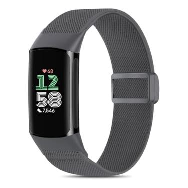 Imagem de EverAct Pulseira magnética elástica de nylon compatível com Fitbit Charge 6/Fitbit Charge 5, pulseira esportiva ajustável de tecido elástico para smartwatch Charge 5/6, feminino e masculino
