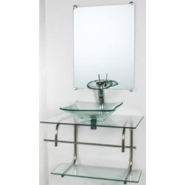Imagem de Gabinete Vidro Para Banheiro Inox 70Cm Cuba Quadrada Incolor
