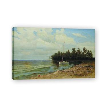 Imagem de Impressões em tela famosas. "The Gulf of Finland" de Lev Lagorio, reproduções de arte clássicas, decoração de parede moderna para sala de estar escritório. Moldura interna de 40 x 65 cm - 15,7 x 25,6