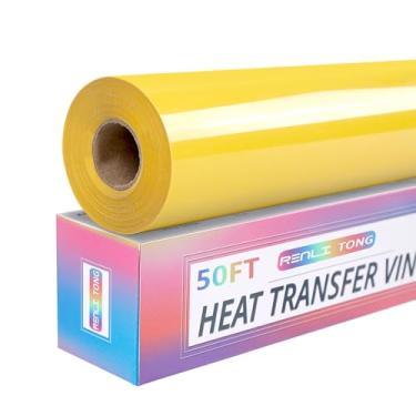 Imagem de RENLI·TONG Renlitong Vinil Amarelo Para Transferência Térmica Htv De 12 Polegadas Por 50 Pés, Rolo Camisetas Todas As Máquinas Corte - Fácil Cortar E Remover Design