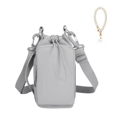 Imagem de Suporte para garrafa de água com bolso para celular para 100 g, suporte de garrafa de água/manga com alça de ombro ajustável e pingente., Cinza claro